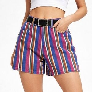 80's High Waist Striped Bareback Y2K Denim Jean Shorts Waist 31 Hippie Bohemian